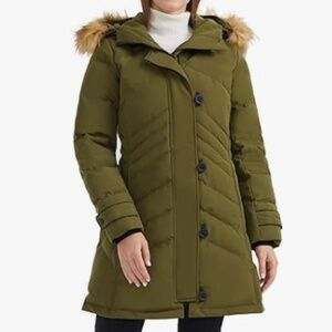 Orolay Women's Hooded Slim Puffer Jacket Quilted Mid Length Winter Down Coat  L